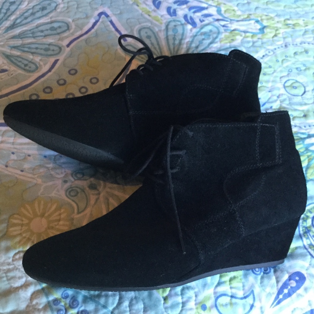 Black Suede Wedge Booties